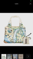 TOTE BAG , Michigan Map , vintage look , in its own compact  pouch with hook .